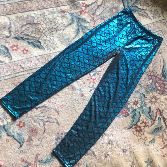 TWEEN MERMAID shiny metallic scale Leggings - Picture 1 of 15